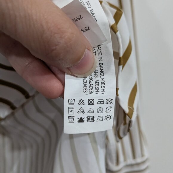 *3/$10* Zara Silky Striped Button Down Long Sleeve Shirt White Gold Size Medium - Picture 4 of 5